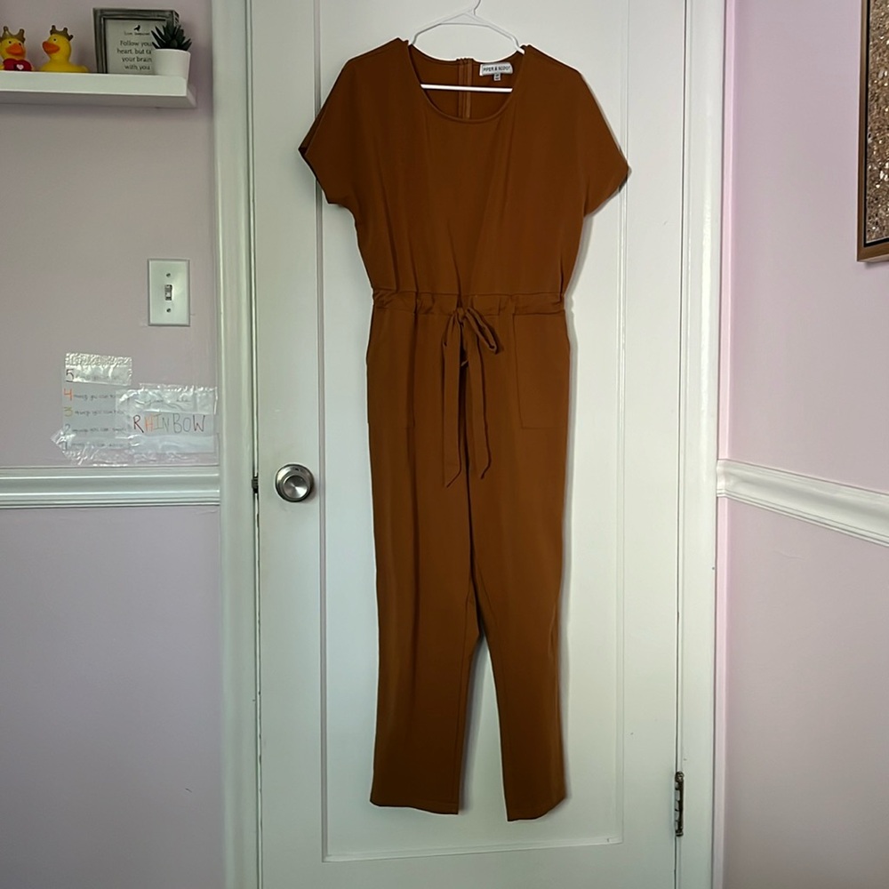 Piper & Scoot, tan jumpsuit, size medium
